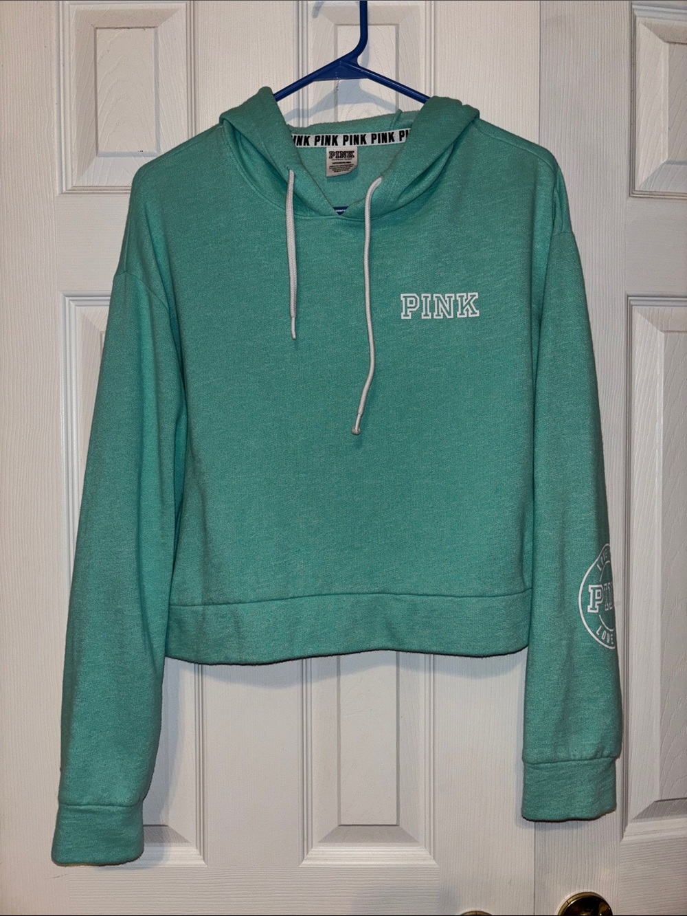 PINK Victoria's Secret Mint Green Cropped Hoodie